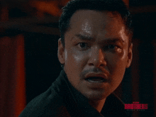 a close up of a man 's face with the words blood brothers on the bottom right