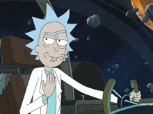 a cartoon character named rick from rick and morty sits in a car