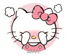 hello kitty is covering her eyes with her hands in a circle .