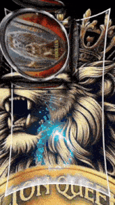 a picture of a lion with a crown and the word conquer on it