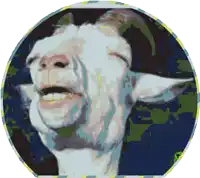 a goat with horns is smiling in a circle