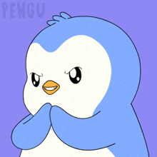 a blue and white penguin on a purple background with the word pengu