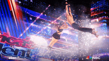 an ad for america 's got talent shows a man and a woman doing a stunt