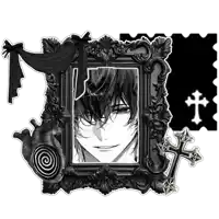a black and white drawing of a man in a frame with a cross