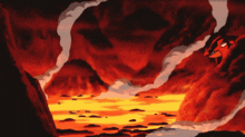 a cartoon drawing of a volcano with a devil coming out of it