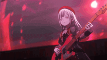 a girl with long white hair is playing a guitar