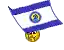 a blue and white flag with a gold medal on a white background .
