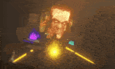 a cartoon of a man holding a gun with glowing lights behind him