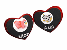 a pair of heart shaped sunglasses with the words mor and azul written on them