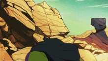a cartoon drawing of a person standing on a rock