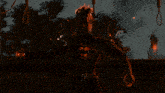 a demon with horns is standing in front of a hanging rope