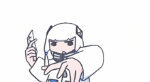 a drawing of a person wearing a white hat and a scarf