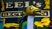 a cartoon character is standing in front of a sign for eei 's elec 's