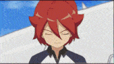 a red haired anime character with his eyes closed