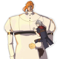 a drawing of a man holding a smaller man on his shoulders