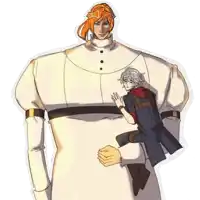 a drawing of a man holding a smaller man on his shoulders