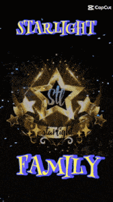 a blue lightning background with the words starlight family on it