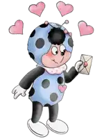 a ladybug holding an envelope with a heart on it