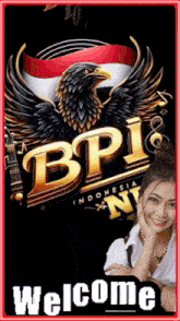 a woman stands in front of a bpi indonesia logo