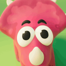 a pink cartoon dinosaur with big eyes and a surprised look on its face