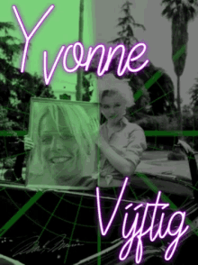 a poster for yvonne vijtig shows a woman holding a portrait of herself