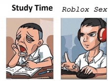 a cartoon of a boy wearing headphones while studying and playing roblox .