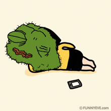 a cartoon of a person laying on the ground with a funnyeve.com logo on the bottom right