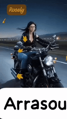 a woman is riding a motorcycle on a road at night .