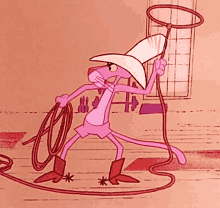 Pink Panther Lasso Rope GIF - Pink Panther Lasso Rope Roping Cattle GIFs