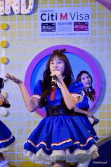 Girl In Blue Dress Singing GIF