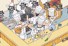 a cartoon illustration of chefs in a kitchen with chinese characters