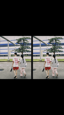 a girl wearing a shirt with the number 11 on the back