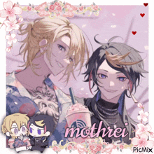 a picture of two anime characters with the name mothrei written on the bottom