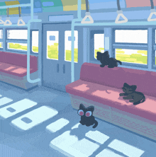 a cartoon drawing of a train with a few cats
