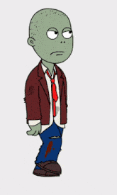 a cartoon of a bald zombie wearing a suit and tie