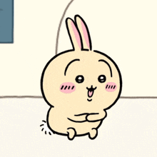 a cartoon rabbit is sitting on the floor with its tail sticking out