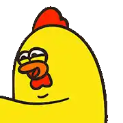 a cartoon yellow chicken with a red crest on its head .