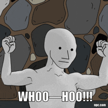 a cartoon of a man flexing his muscles with the words whoo-hoo written below him