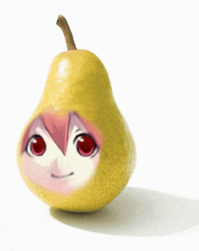 a pear with a girl 's face drawn on it