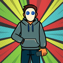 a cartoon of a man wearing a mask holding a cell phone