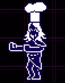 a pixel art of a woman wearing a chef 's hat and holding a sword .