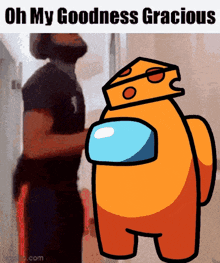 an among us character with a slice of cheese on its head