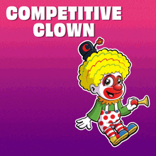 a competitive clown with a flower on his hat