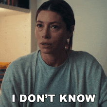 a woman says " i don 't know " in front of her
