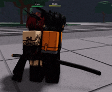 a screenshot of a video game shows a character named ezra and a character named blokk
