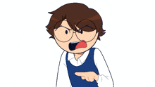 a cartoon drawing of a boy and a girl with glasses