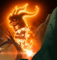 a cartoon drawing of a dragon with flames coming out of its mouth