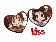 a couple of hearts with the word kiss on the bottom right