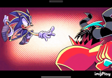 a cartoon of sonic the hedgehog fighting a cartoon character with horns