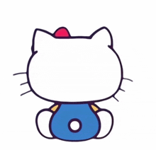 the back of a hello kitty with a red bow on her head
